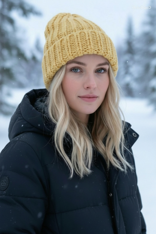 wełniana czapka - butter yellow