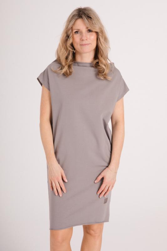 Dzianinowa SUKIENKA NECK do kolan - taupe