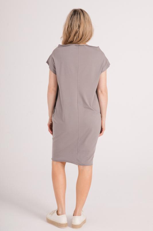 Dzianinowa SUKIENKA NECK do kolan - taupe