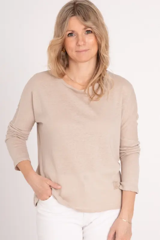 BLUZKA REGULAR z lnem - beż