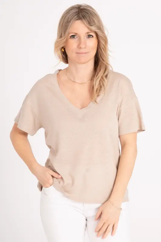T-SHIRT BALI z lnem - beż