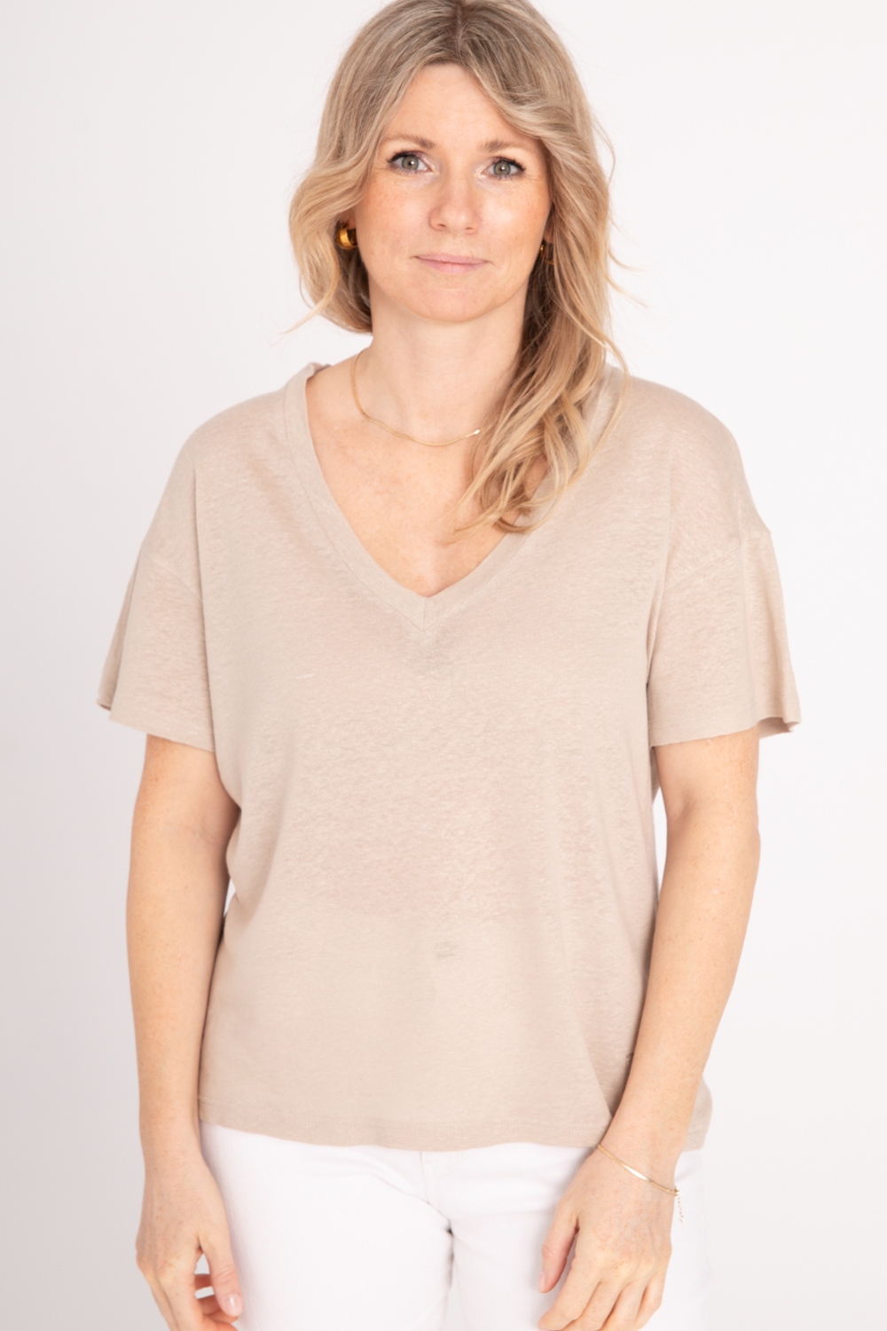 T-SHIRT BALI z lnem - beż