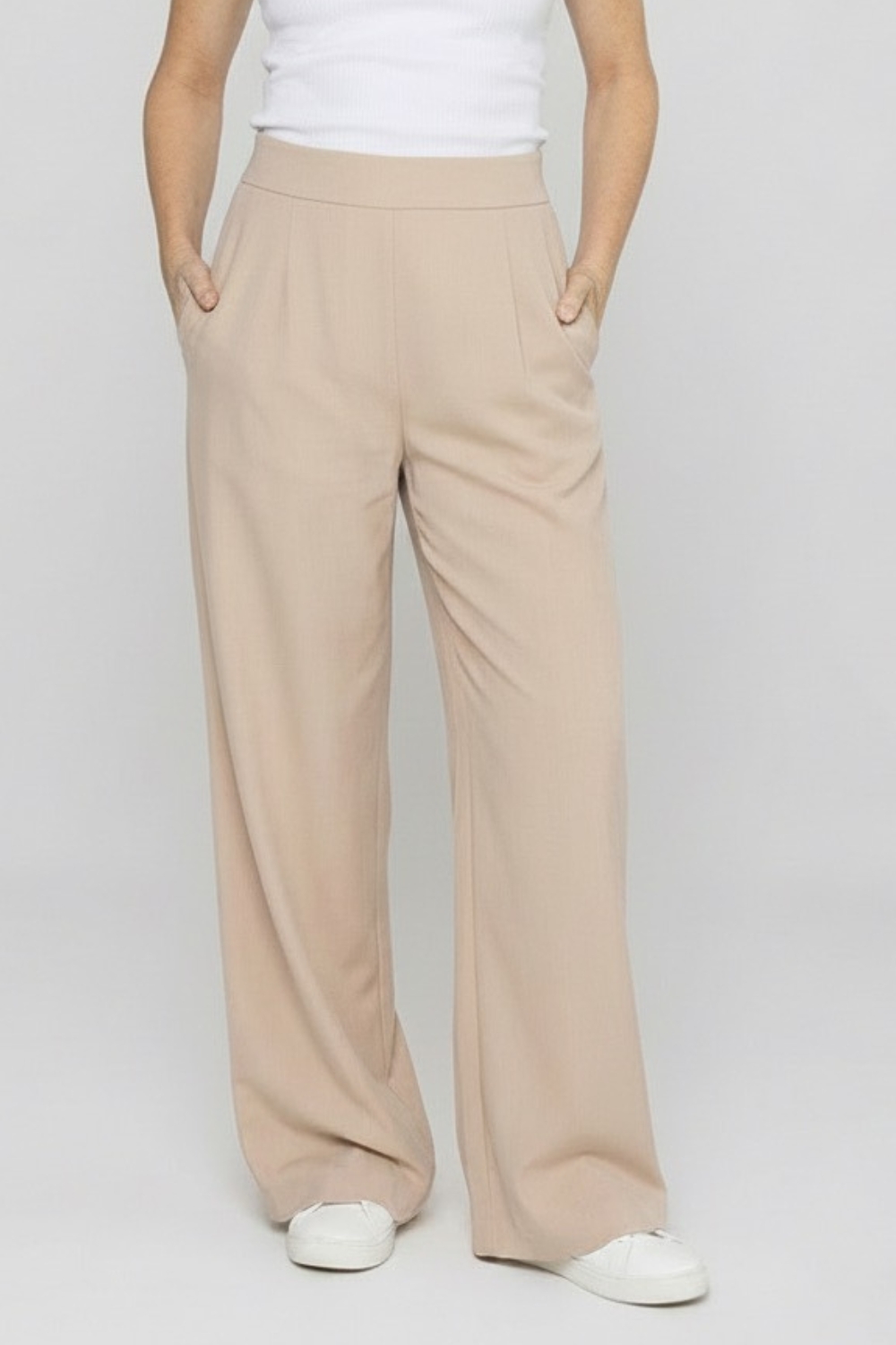 Szerokie SPODNIE CARTER z tencelu  dłuższe - beż