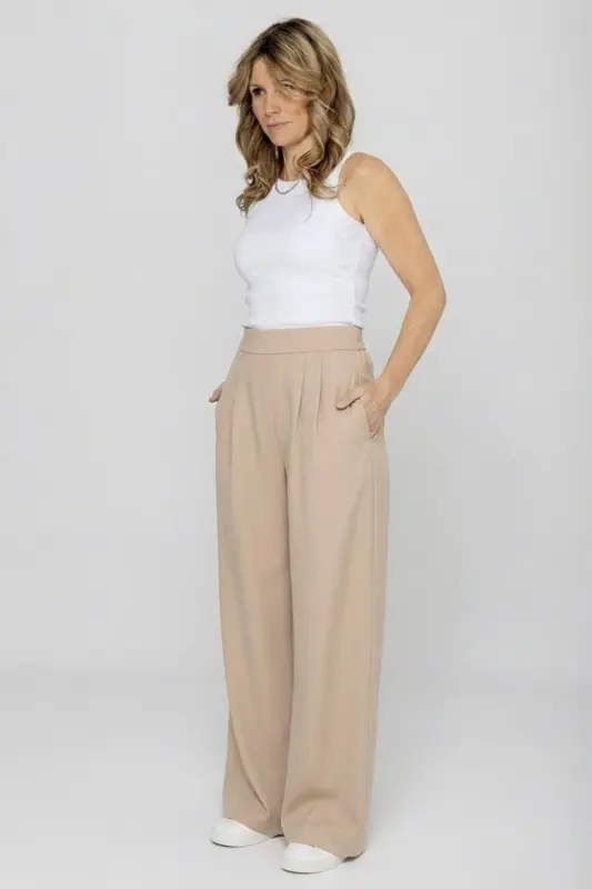 Szerokie SPODNIE CARTER z tencelu dłuższe - beż