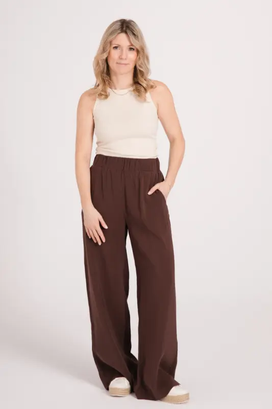 Szerokie SPODNIE Damskie LIAM dłuższe - czekolada