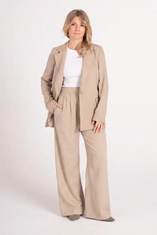 Szerokie SPODNIE CARTER z tencelu, krótsze - beż