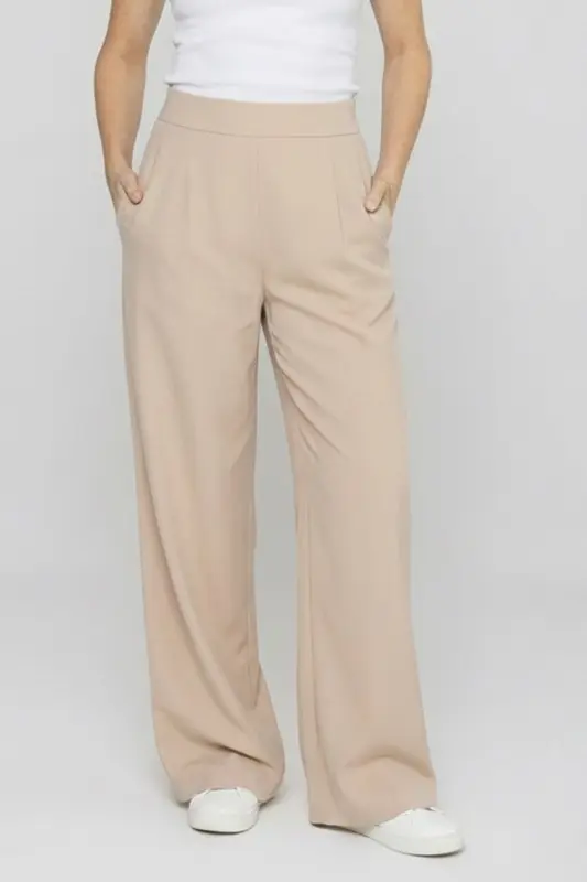 Szerokie SPODNIE CARTER z tencelu, krótsze - beż