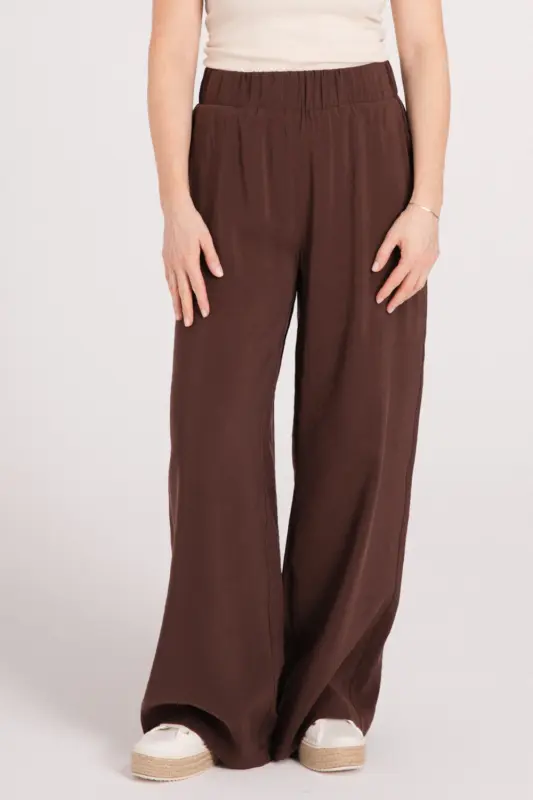 Szerokie SPODNIE Damskie LIAM krótsze - czekolada