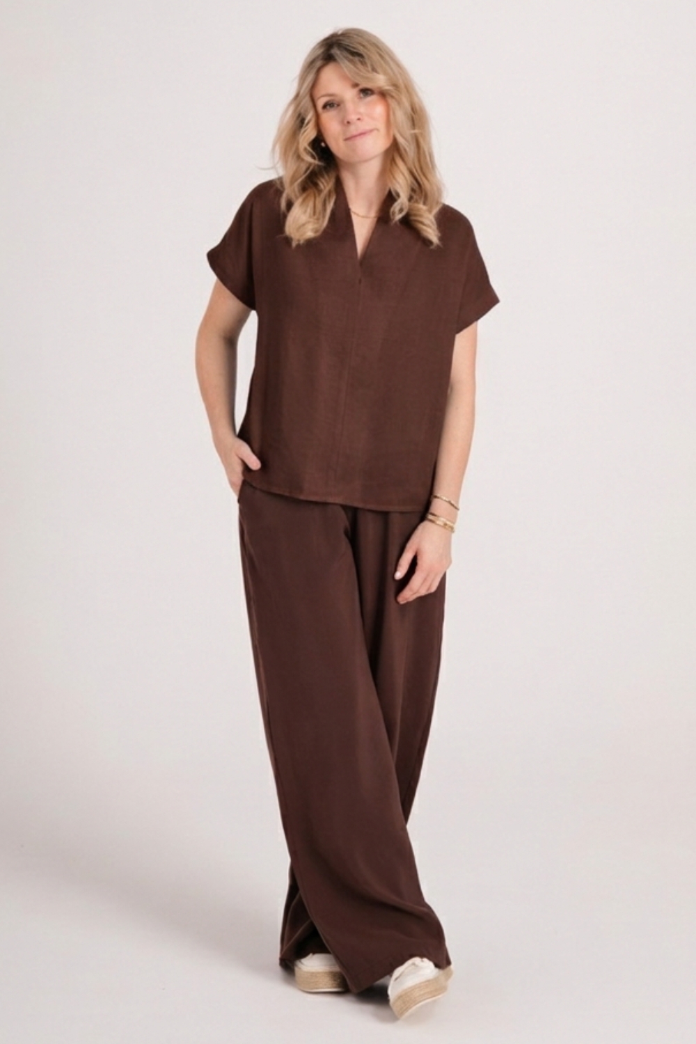  Szerokie SPODNIE Damskie LIAM krótsze - czekolada