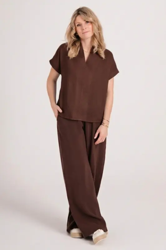 Szerokie SPODNIE Damskie LIAM krótsze - czekolada