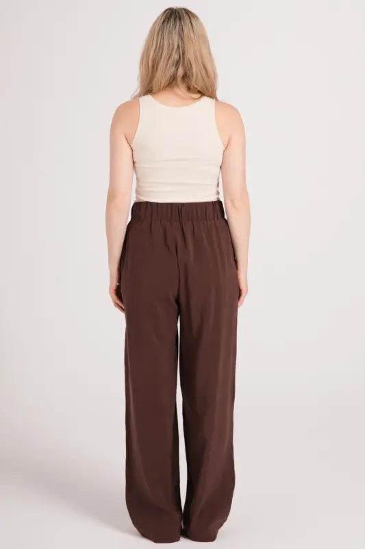 Szerokie SPODNIE Damskie LIAM krótsze - czekolada