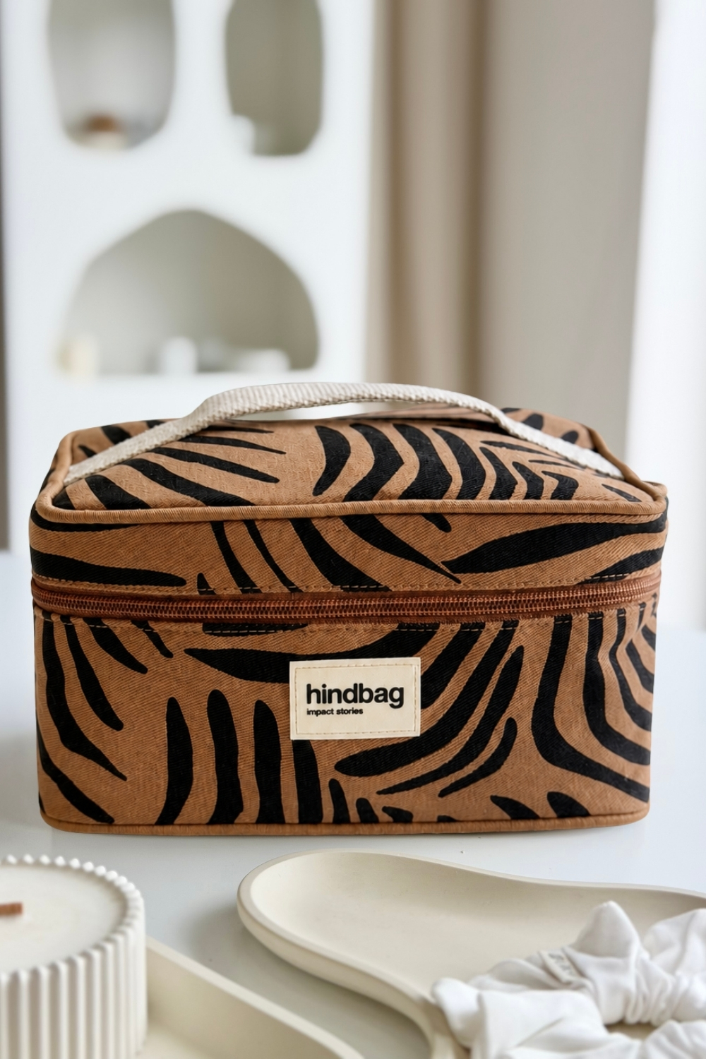 Kosmetyczka kuferek Hindbag GASPARD - zebra cynamon