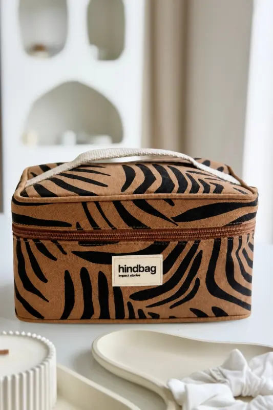 Kosmetyczka kuferek Hindbag GASPARD - zebra cynamon