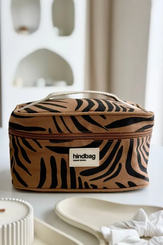 Kosmetyczka kuferek Hindbag GASPARD - zebra cynamon