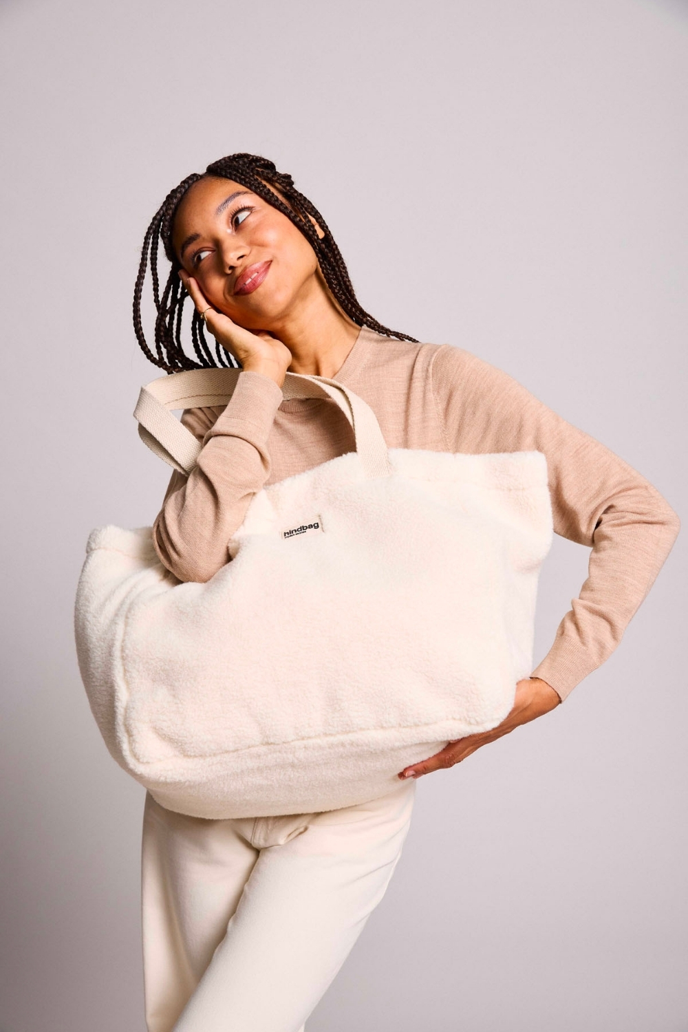 Torba shopper Hindbag CLOUDE Teddy - śmietanka