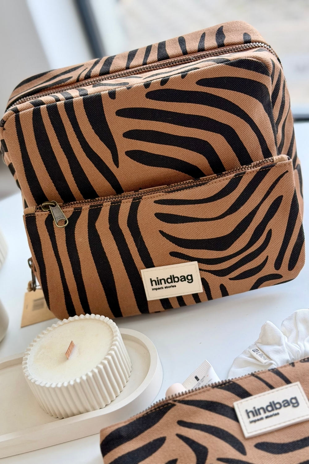 Podwójna Kosmetyczka XL Hindbag ALIX - zebra cynamon