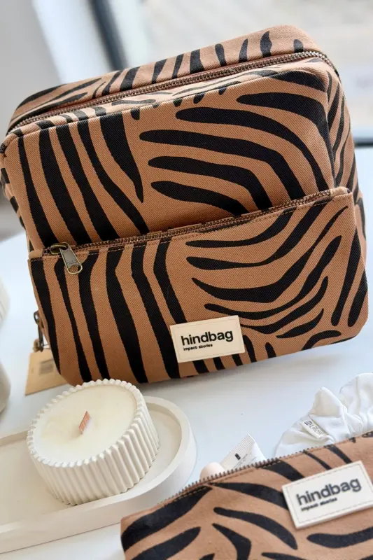 Podwójna Kosmetyczka XL Hindbag ALIX - zebra cynamon