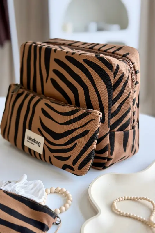 Podwójna Kosmetyczka XL Hindbag ALIX - zebra cynamon