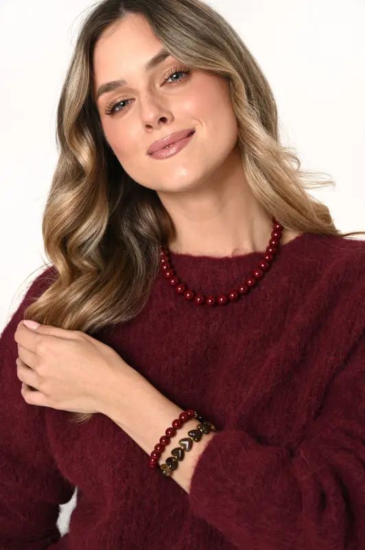 Bransoletka Bazou kamienie naturalne - bordo
