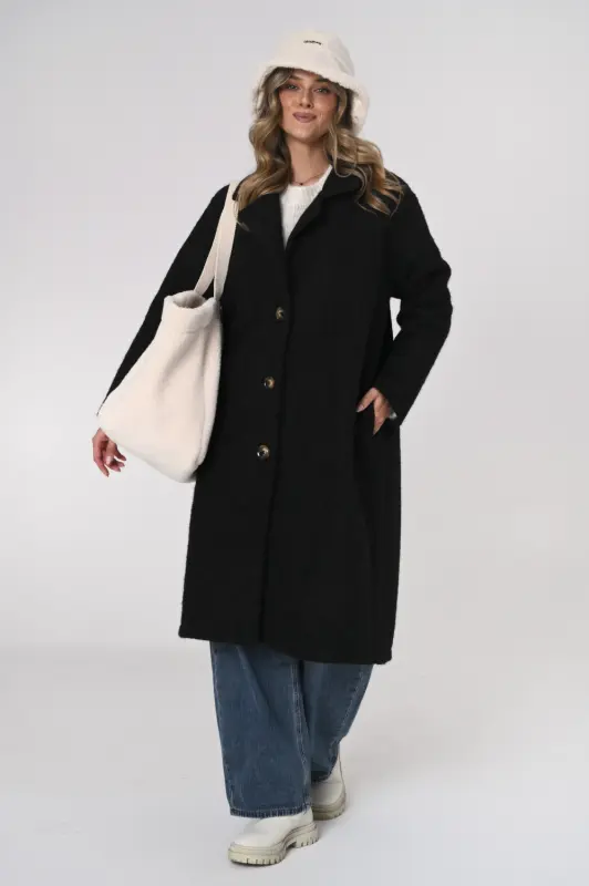 Płaszcz OSLO boucle oversize – czarny