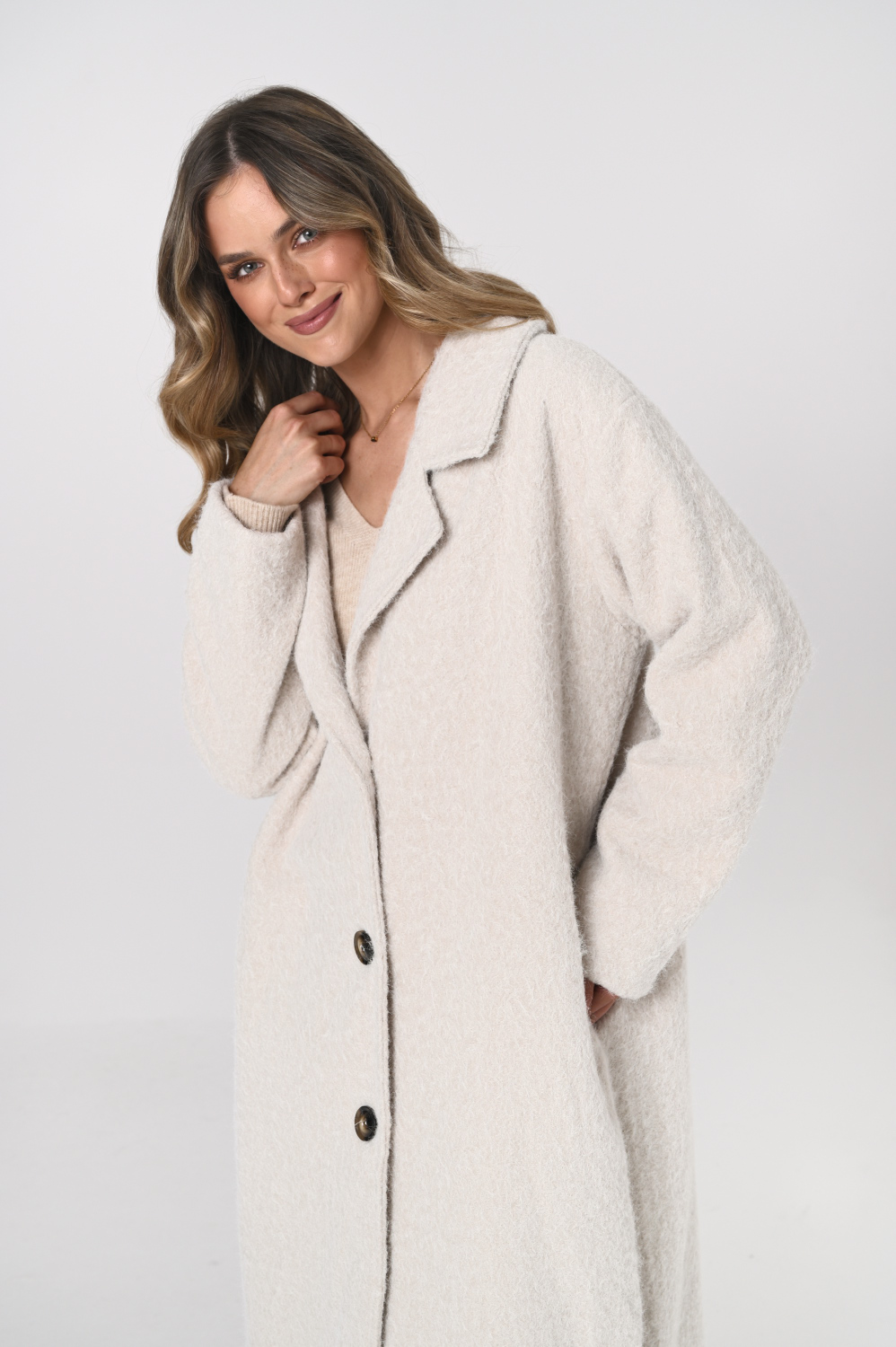 Płaszcz OSLO boucle oversize – śmietanka