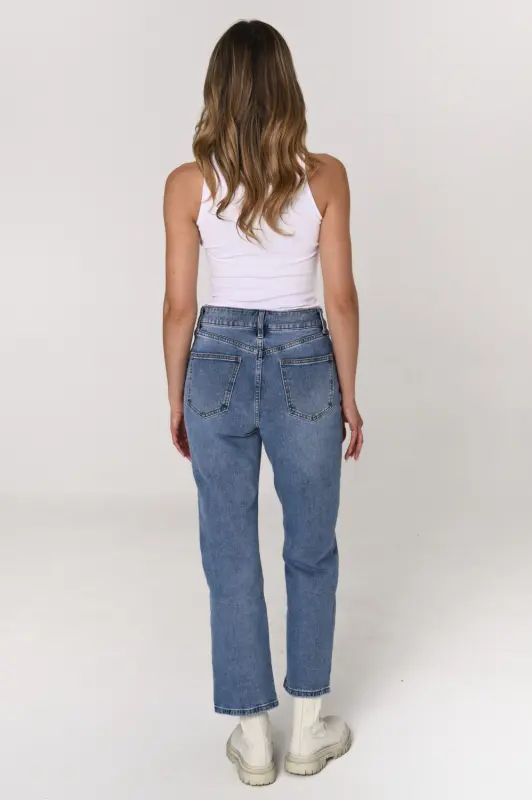 Jeansy SARA straight leg z wysokim stanem – niebieskie