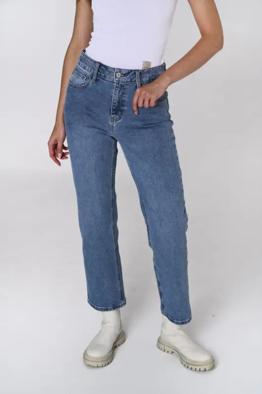 Jeansy SARA straight leg z wysokim stanem – niebieskie