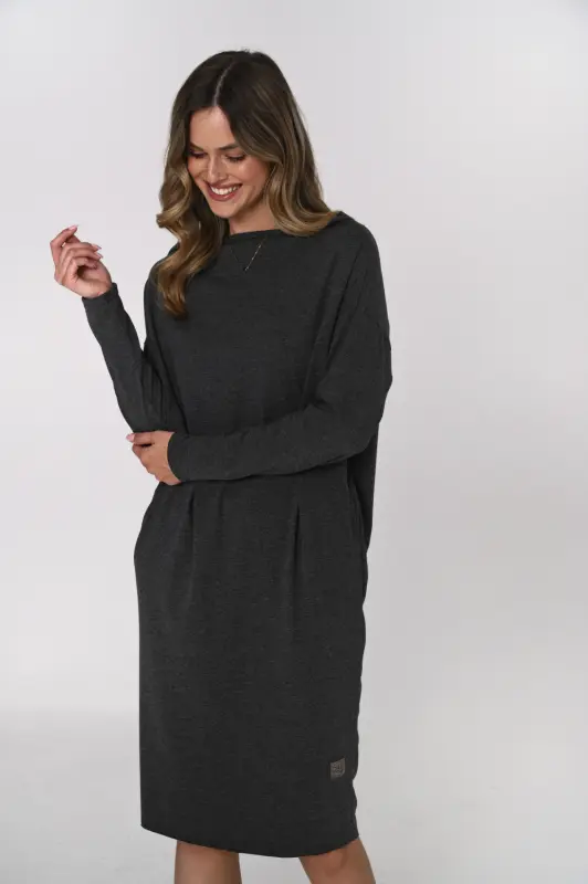 Dzianinowa SUKIENKA TUBA dłuższa - grafitowy melanż