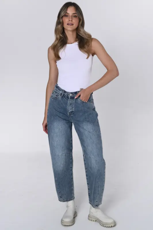Jeansy NELA barrel leg – niebieskie