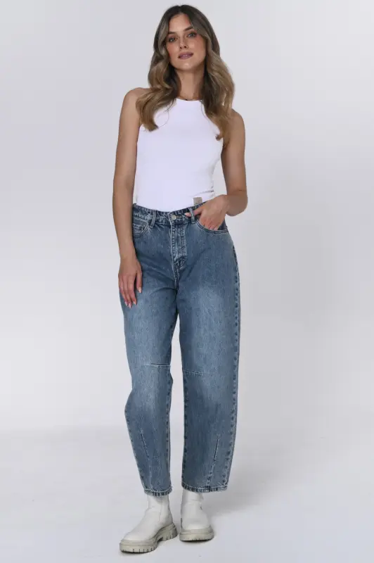 Jeansy NELA barrel leg – niebieskie
