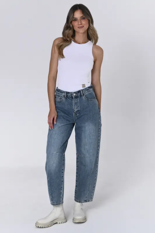 Jeansy NELA barrel leg – niebieskie