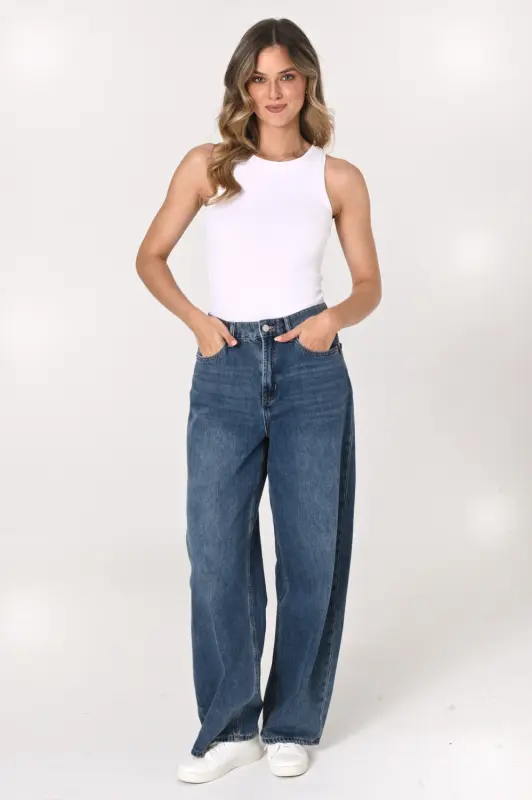 Jeansy MAYA wide leg z wysokim stanem – niebieskie