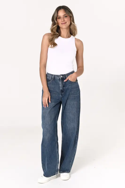 Jeansy MAYA wide leg z wysokim stanem – niebieskie