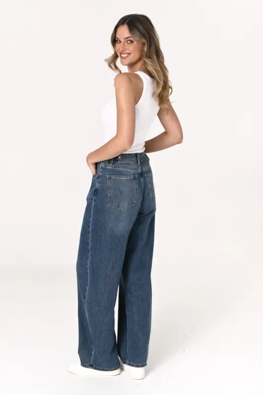 Jeansy MAYA wide leg z wysokim stanem – niebieskie