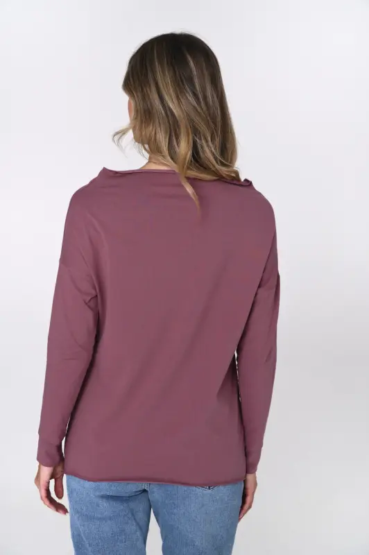 BLUZKA NECK - ciemny wrzos
