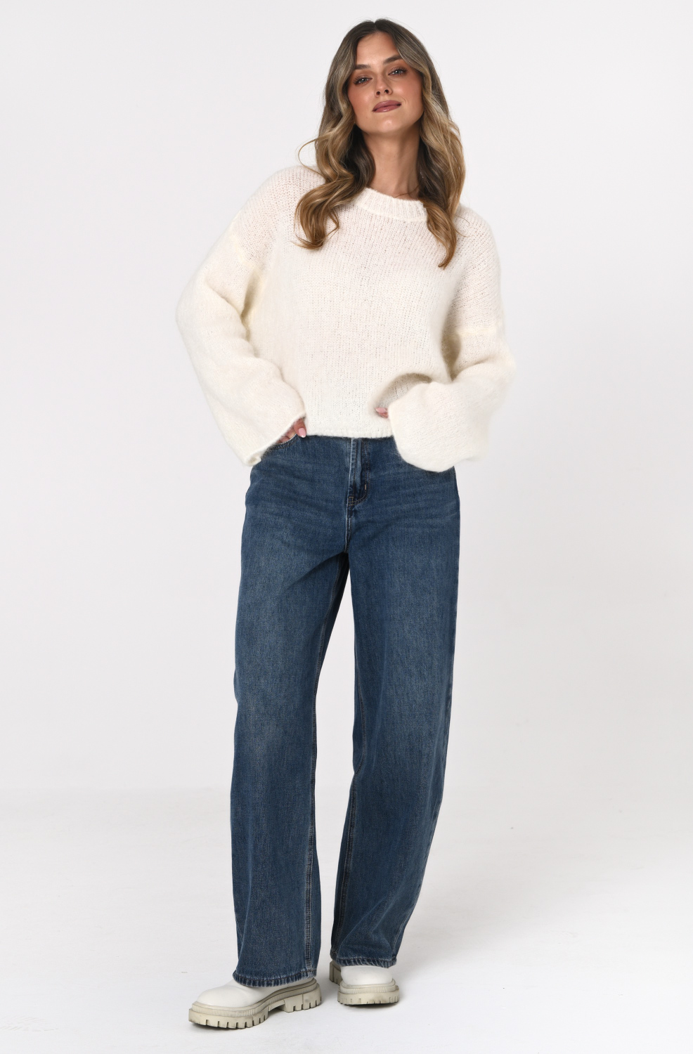 Jeansy MAYA wide leg z wysokim stanem – niebieskie